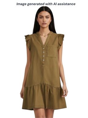 Pilcro (Anthropologie) small moss green raw hem flounce dress
